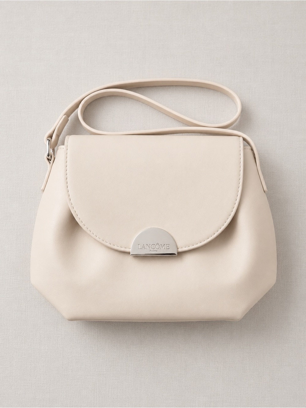 🎀2/22$ Lancôme Cream Shoulder Bag with Silver Logo Plaque Limited Edition